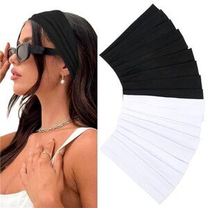 Elastic Headbands 16 Pack - Women's Soft Fabric BLACK & WHITE